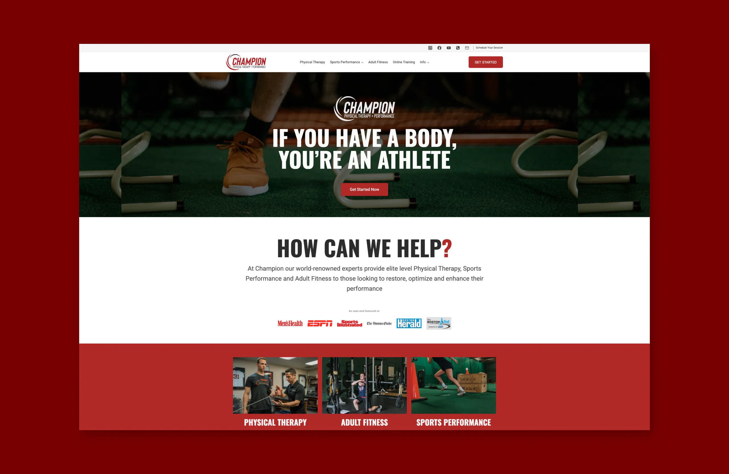 Champion PT & Performance website, a responsive WordPress site for a physical therapy practice