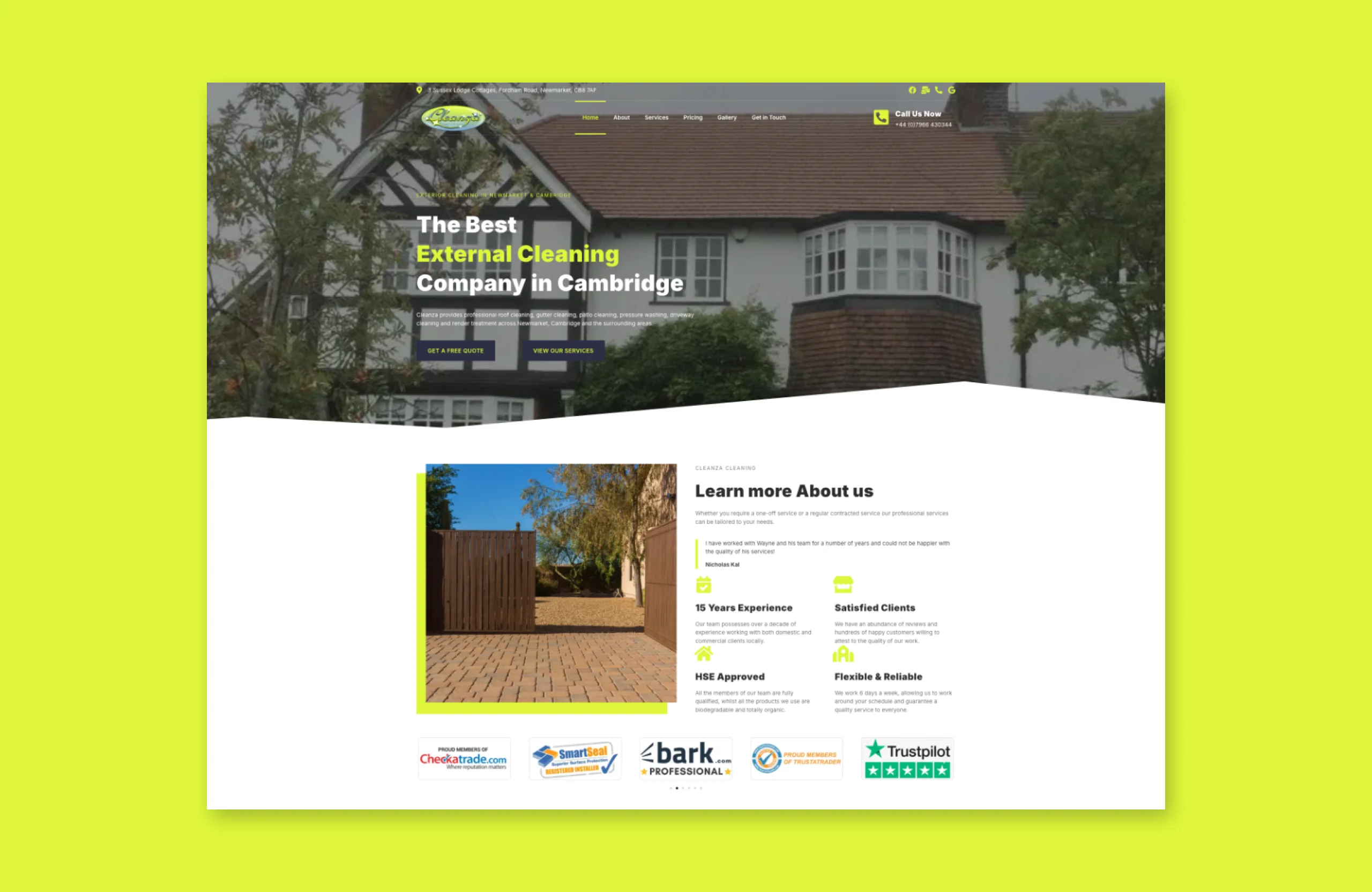 Cleanza website, a lead focused WordPress site for an exterior cleaning company