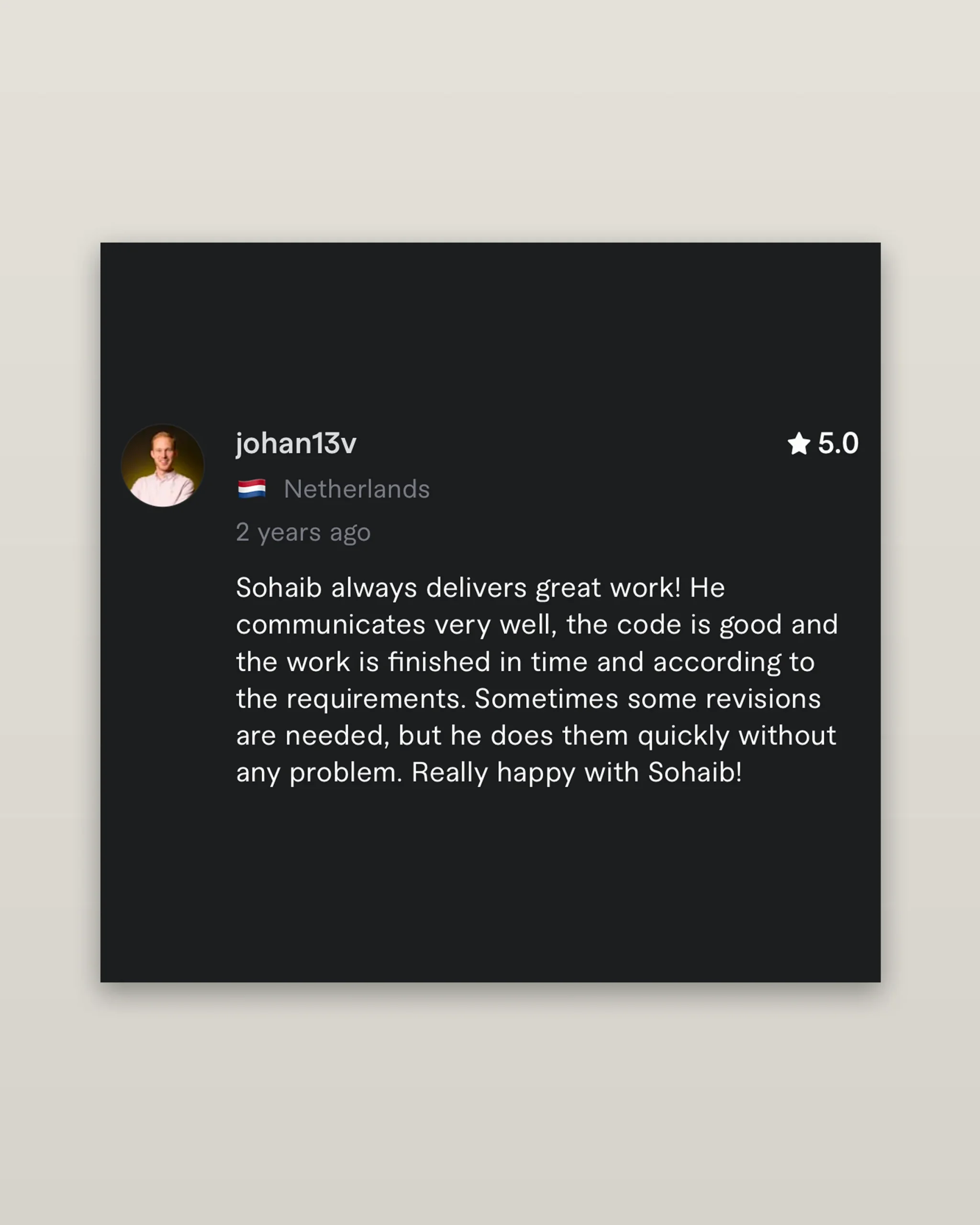 Johan from Netherlands review for initialwebsite | Sohaib Mumtaz